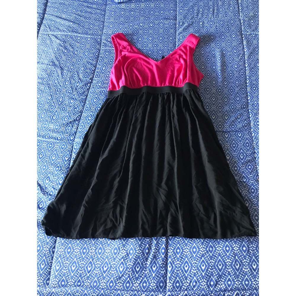 Pink and black color block dress